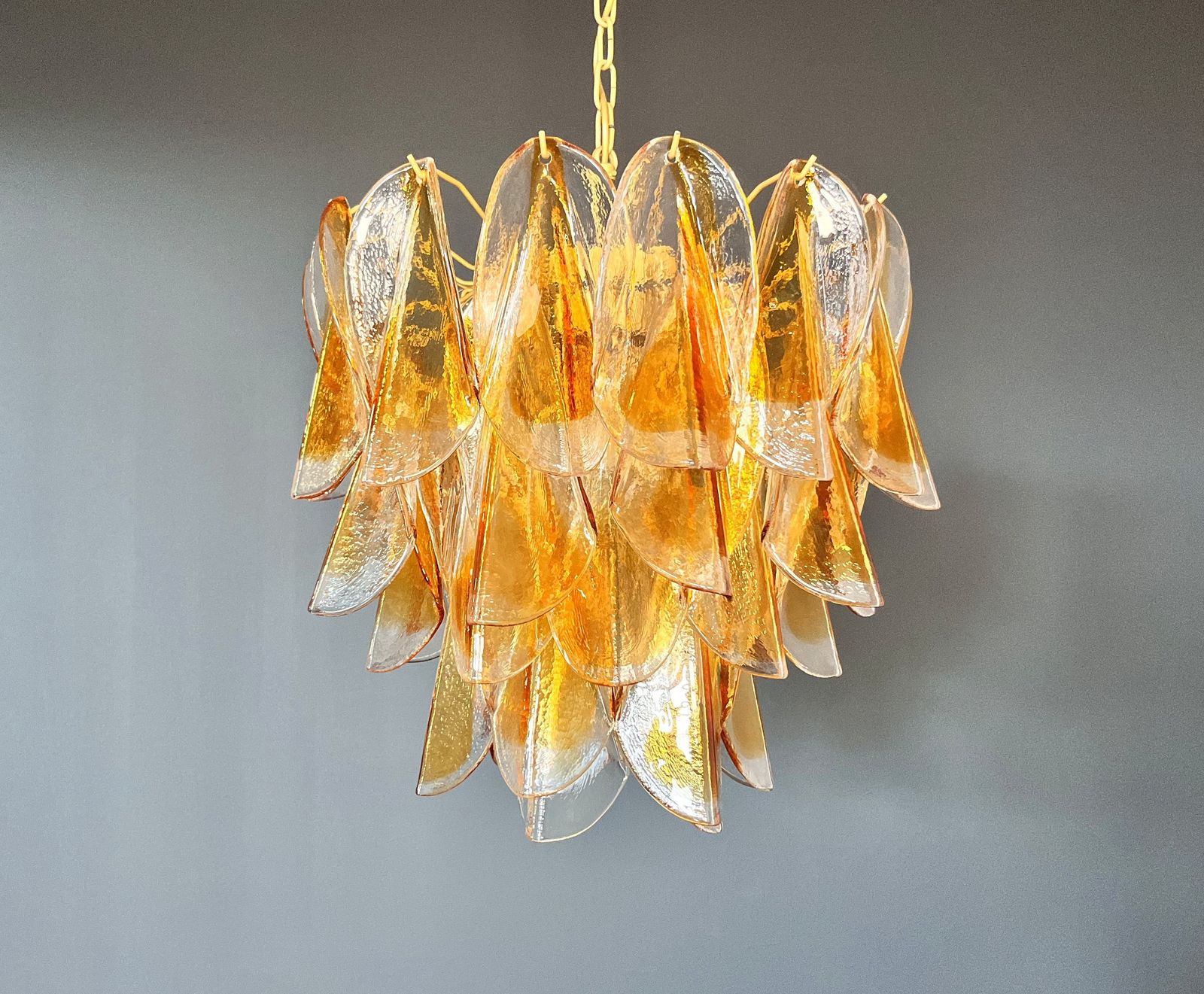 Italian Vintage Murano Chandelier   Mazzega   41 "Rondini" Amber Glass