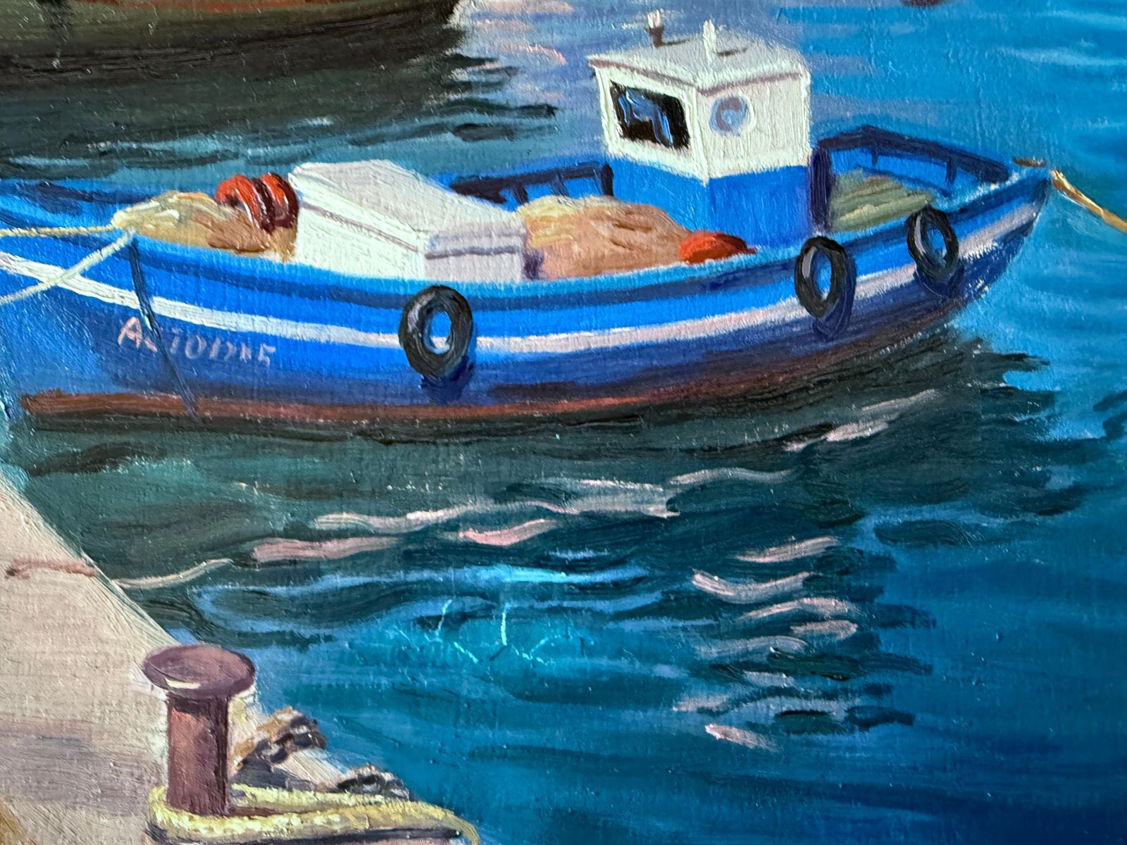 Francesc Torneró Gómez Port Of Cambrils, Spain, Oil On Canvas Painting, Spanish Mediterranean Seascape C.1970 photo buy