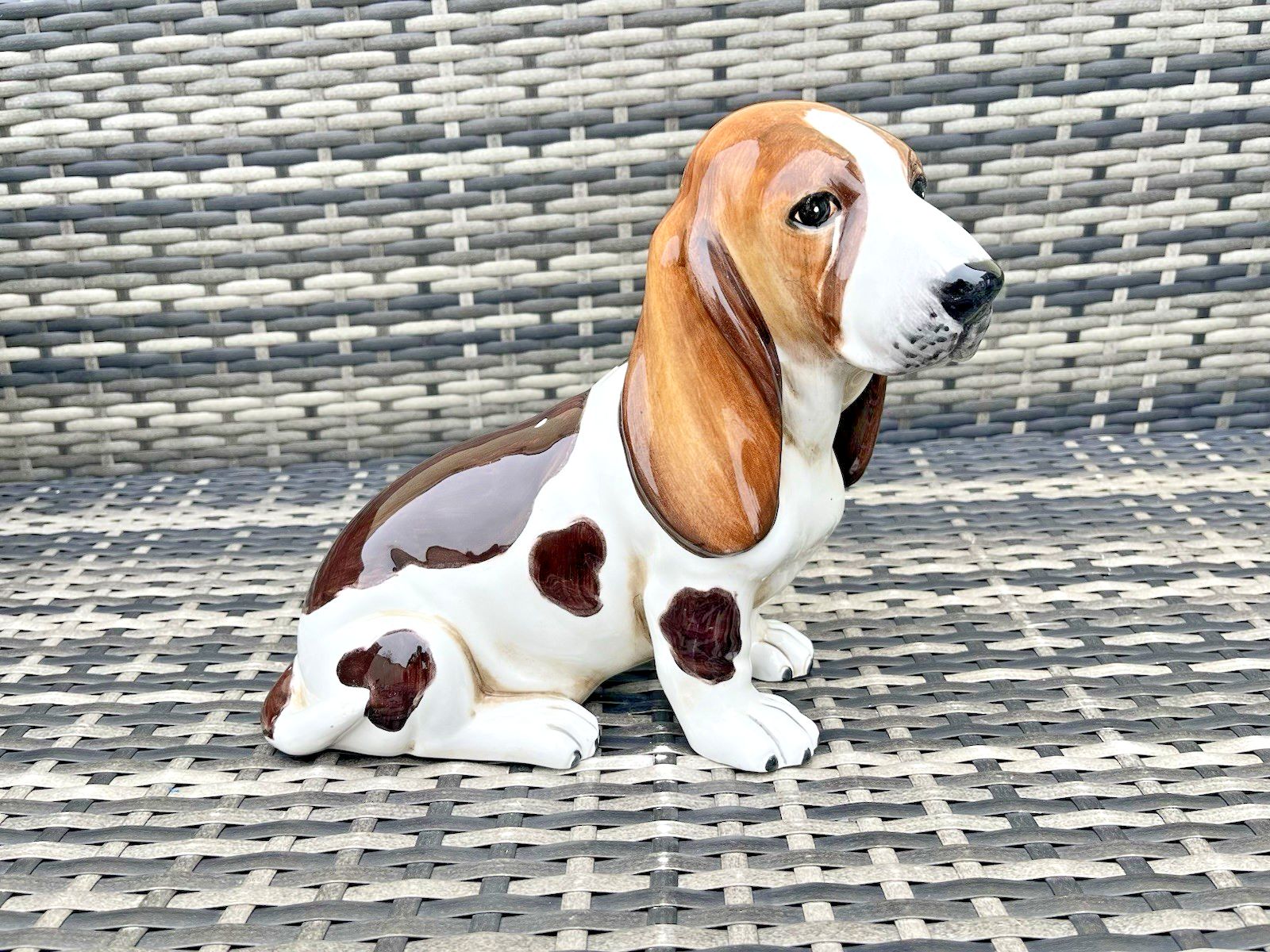 Cute Large Vintage Italian Pottery Fireside Sitting Basset Hound Dog Ornament