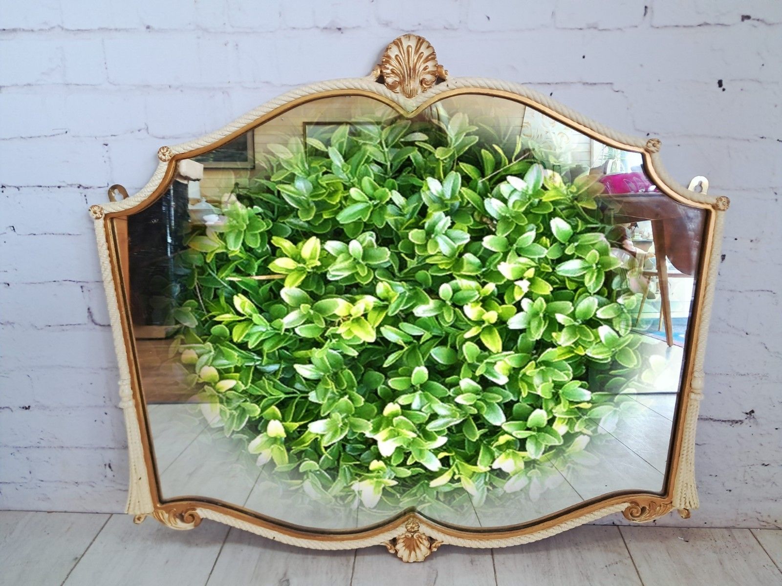 Antique Mirror French Louis Style Cream Gold Gilt Vintage Wall Mirror 1960 photo furniture