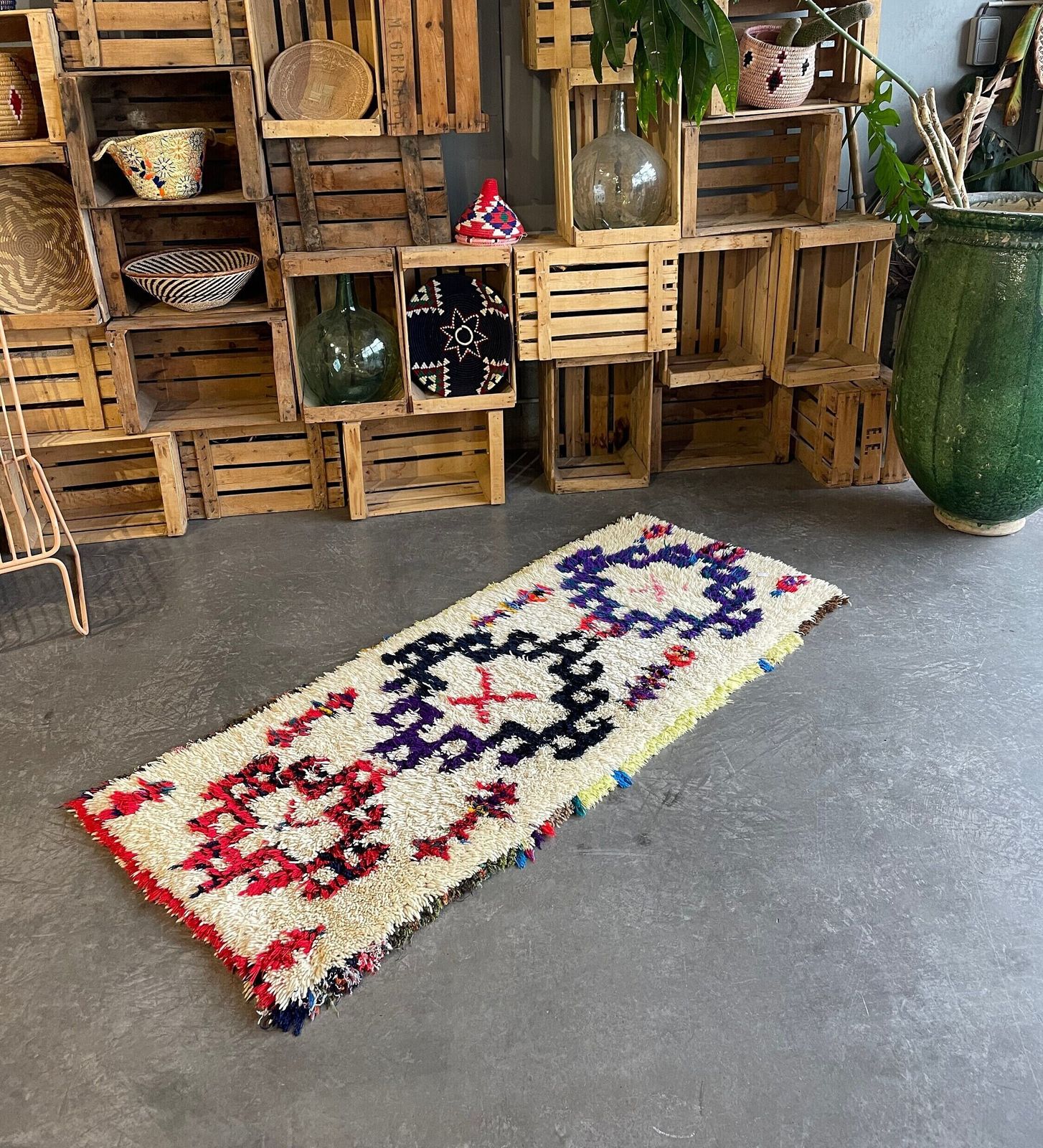 Vintage Berber Colofull Rug 80x180 Cm, North African Carpet, Berber Cotton Rug, Vintage Bohemian Rug, Azilal Rug, Berber Teppich