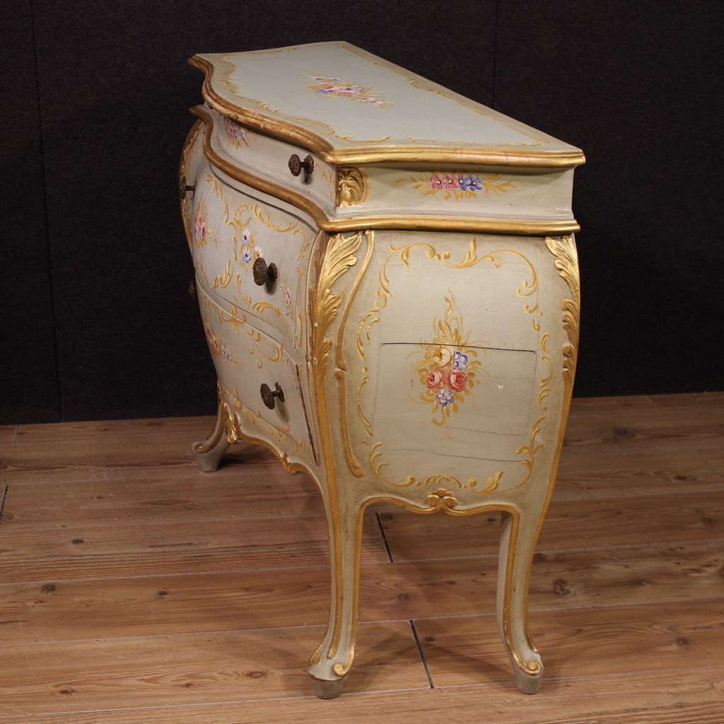 Furniture Venetian Lacquered, Painted And Gilded Dresser From The 20th Century photo