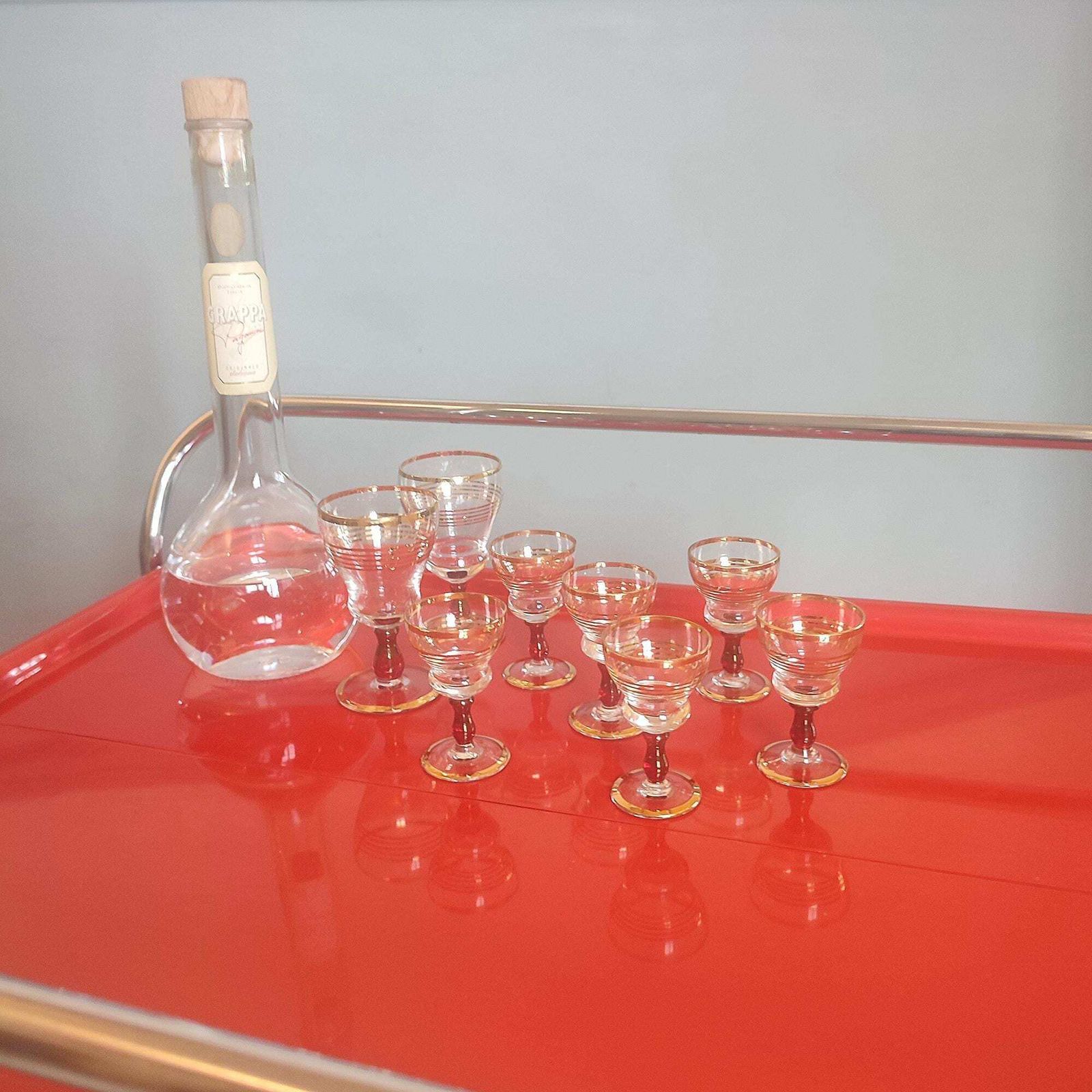 Vintage Italian Ellisse Red Two Tier Folding Trolley – Mid Century Modern Drinks Cart photo vinterior