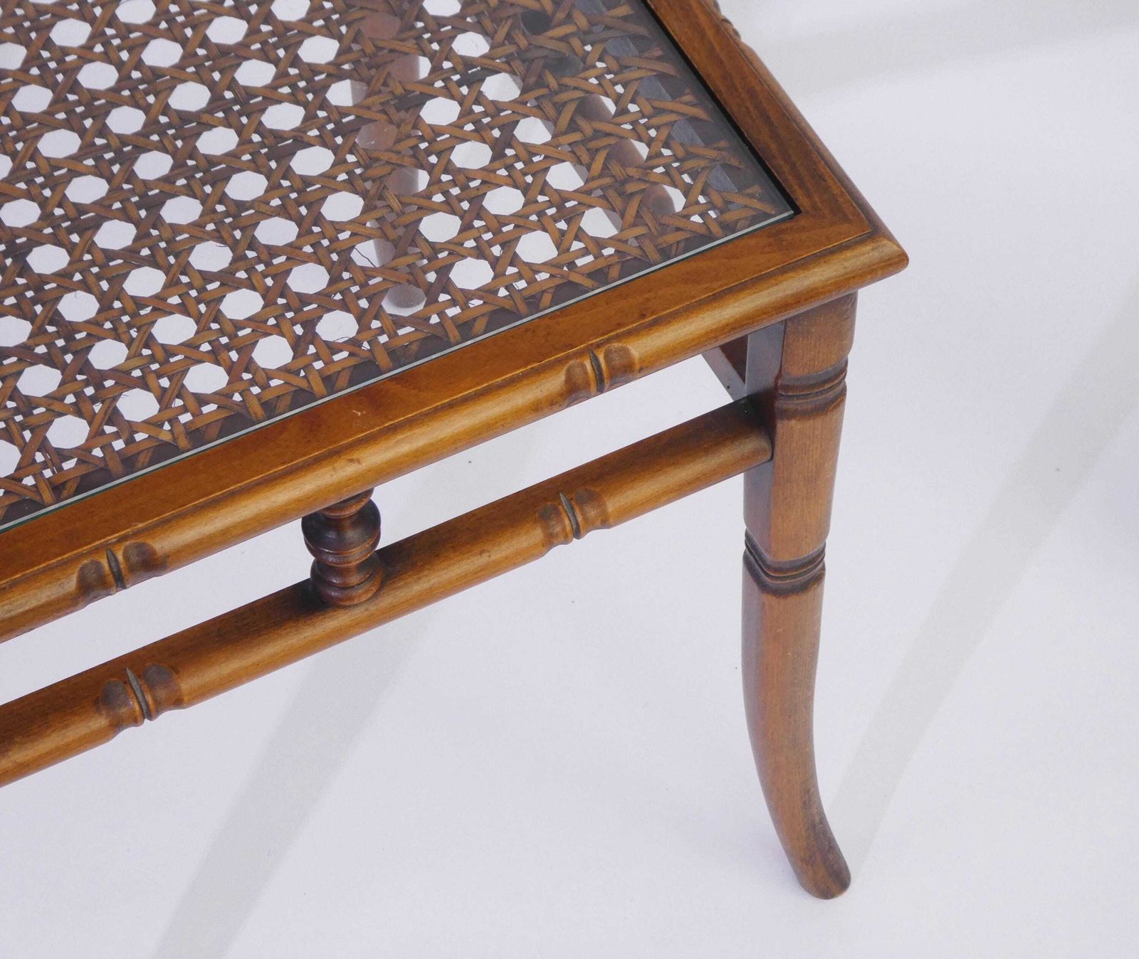 Faux Bamboo Wooden Side Table With Glass Top, English Vintage Coffee Table photo buy