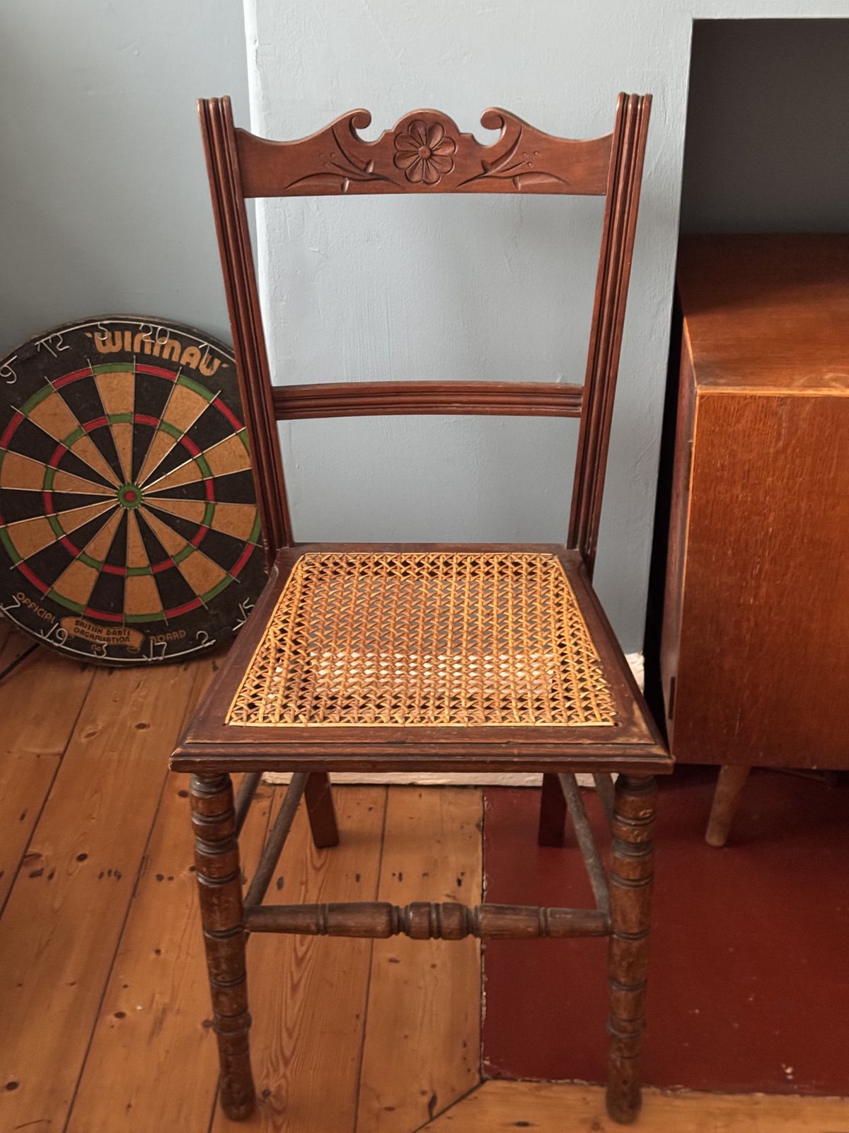 A Cane Seat Chair, 1920s, Cherry Wood photo furniture