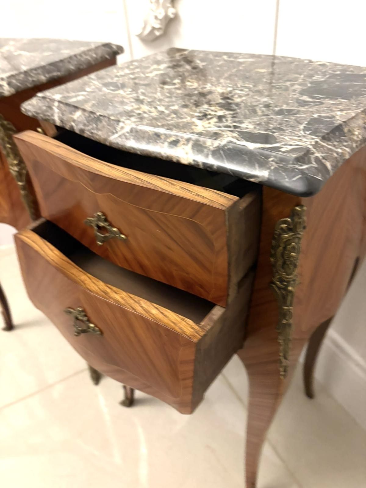 Antique Pair Of Quality French Marble Top Side Cabinets photo for sale