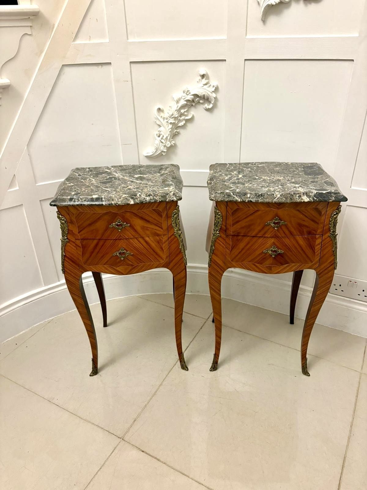 Furniture Antique Pair Of Quality French Marble Top Side Cabinets photo