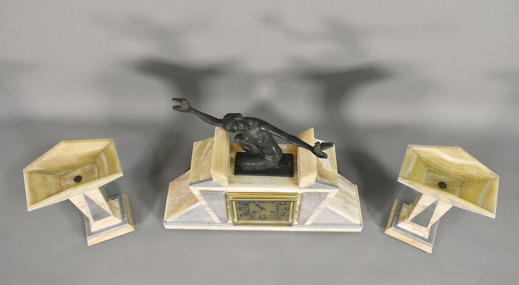 photo furniture French Art Deco Clock & Garniture By H Molins Balleste & Tahou, Lourdes