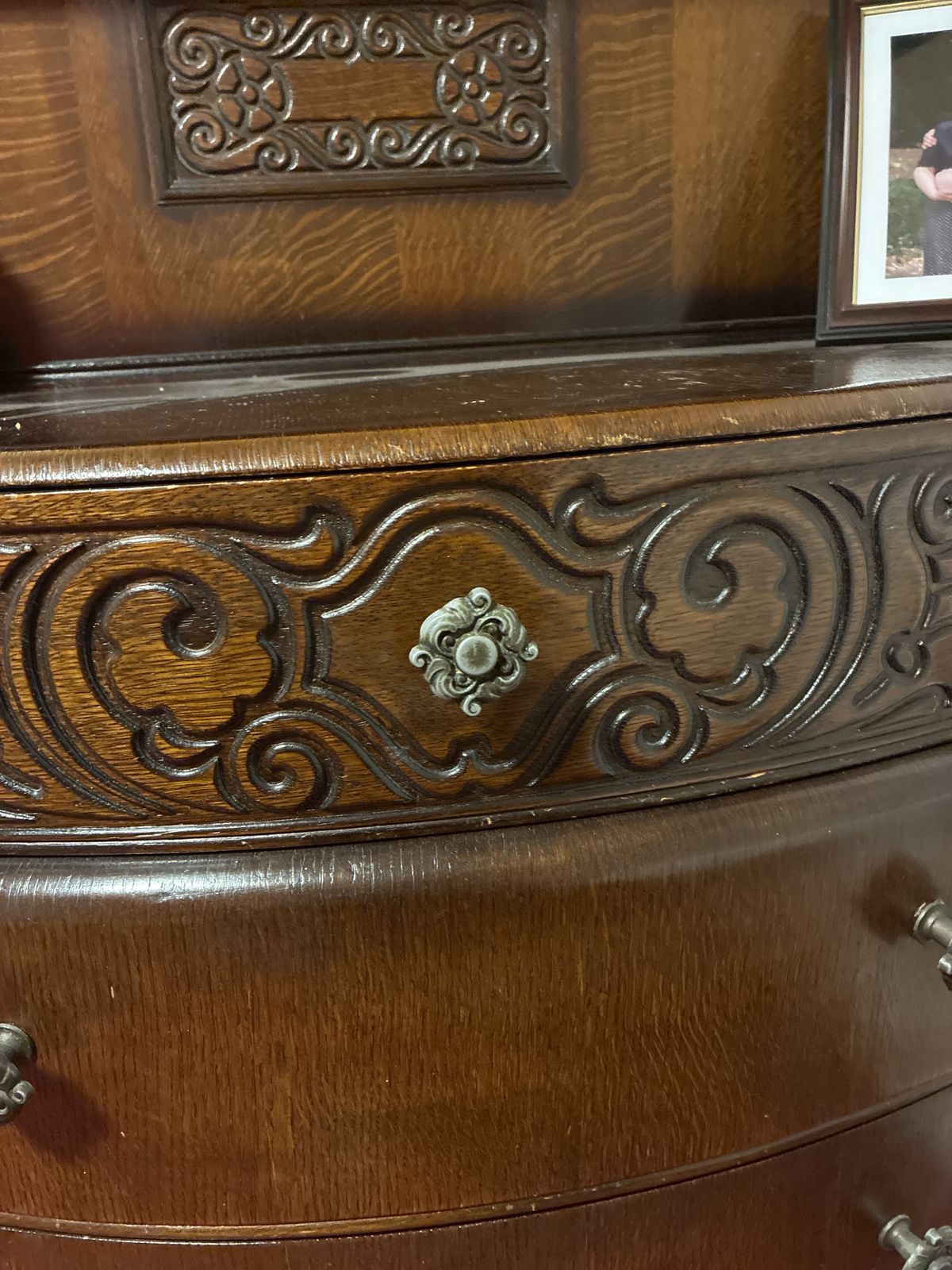 Sideboard With 4 Drawers And 2 Cupboards. Part Carved Fascia