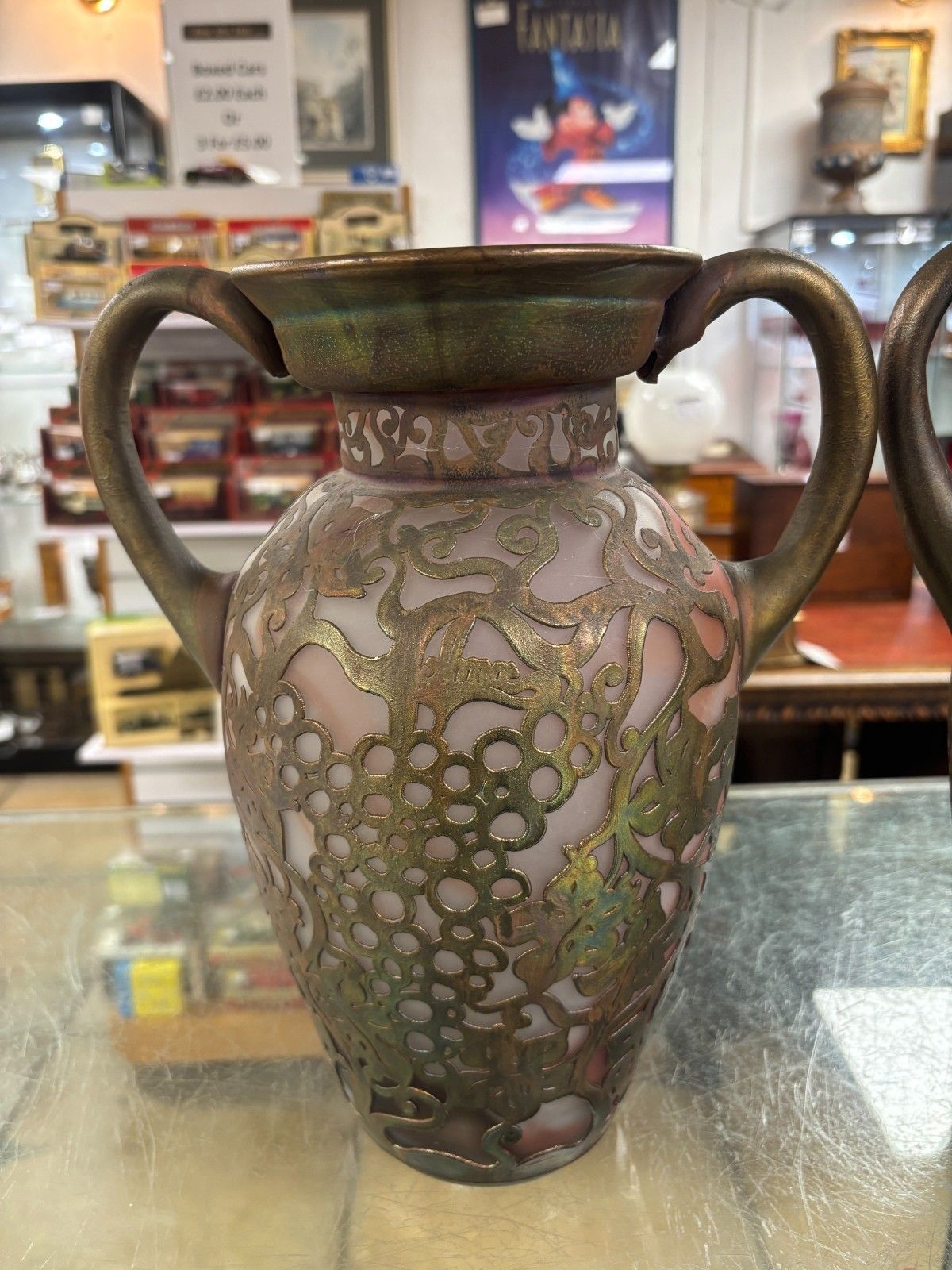 Pair Of Antique Ama Romanian Copper Over Art Glass Vases/ Urns photo furniture