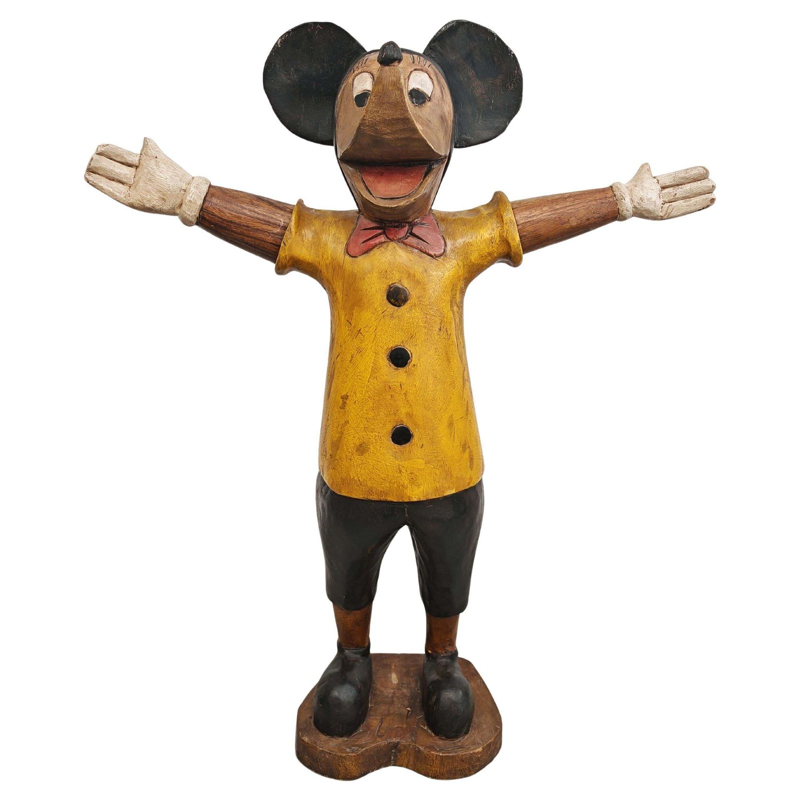 Vintage Hand Carved Xl Sculpture Of Mickey Mouse, USA 1940s