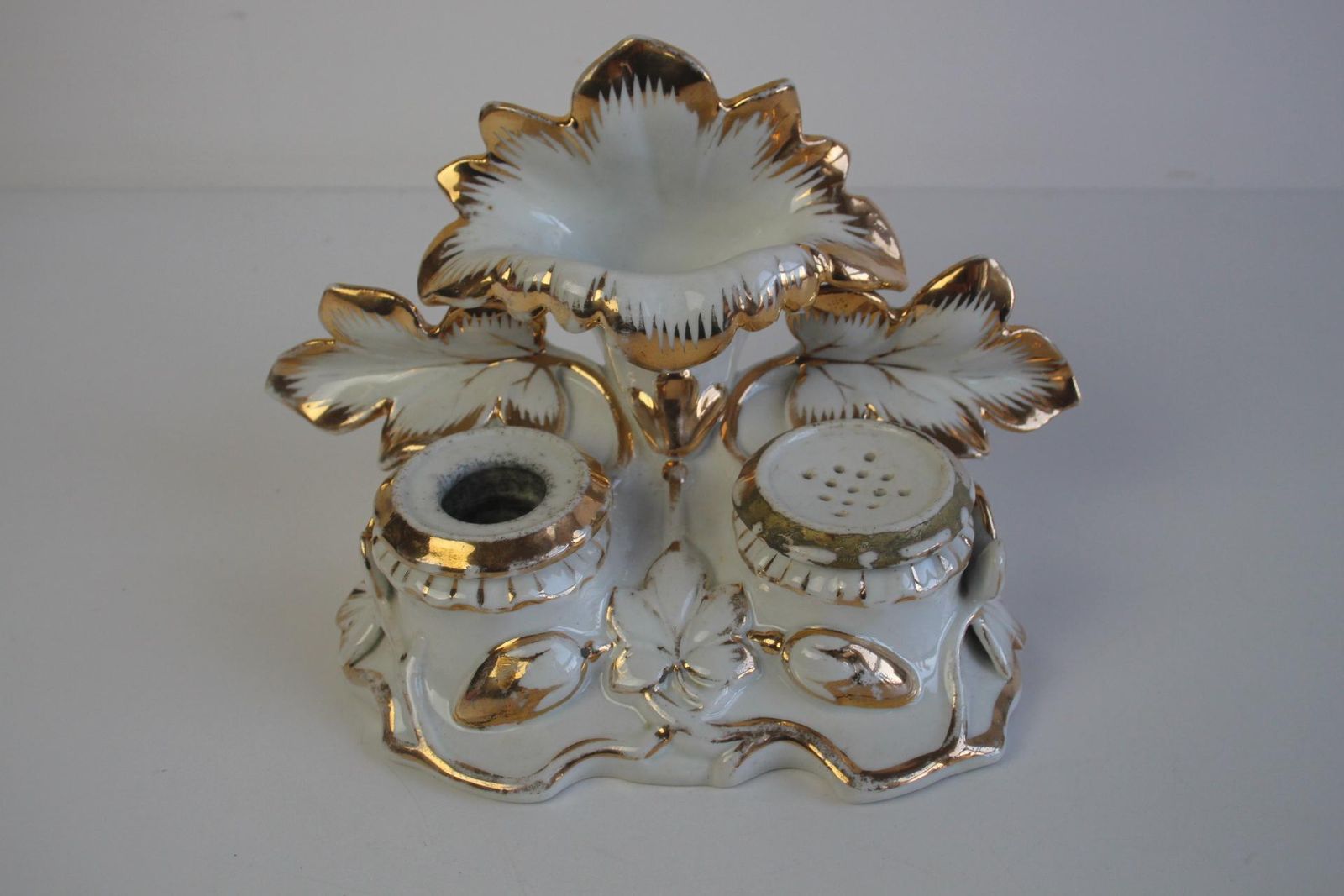 Antique Rare Porcelain Inkwell, Hand Painted, Gilded, Circa 1900's. photo furniture