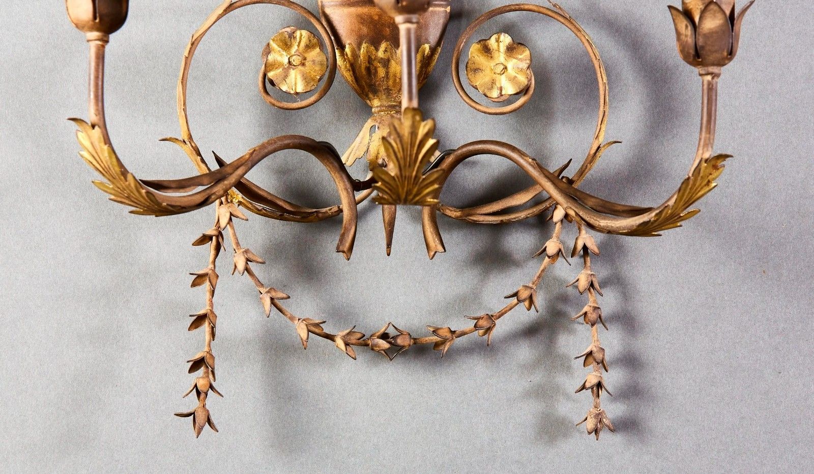 A Pair Of 20th Century Italian Painted And Gilt Tole Wall Lights photo for sale