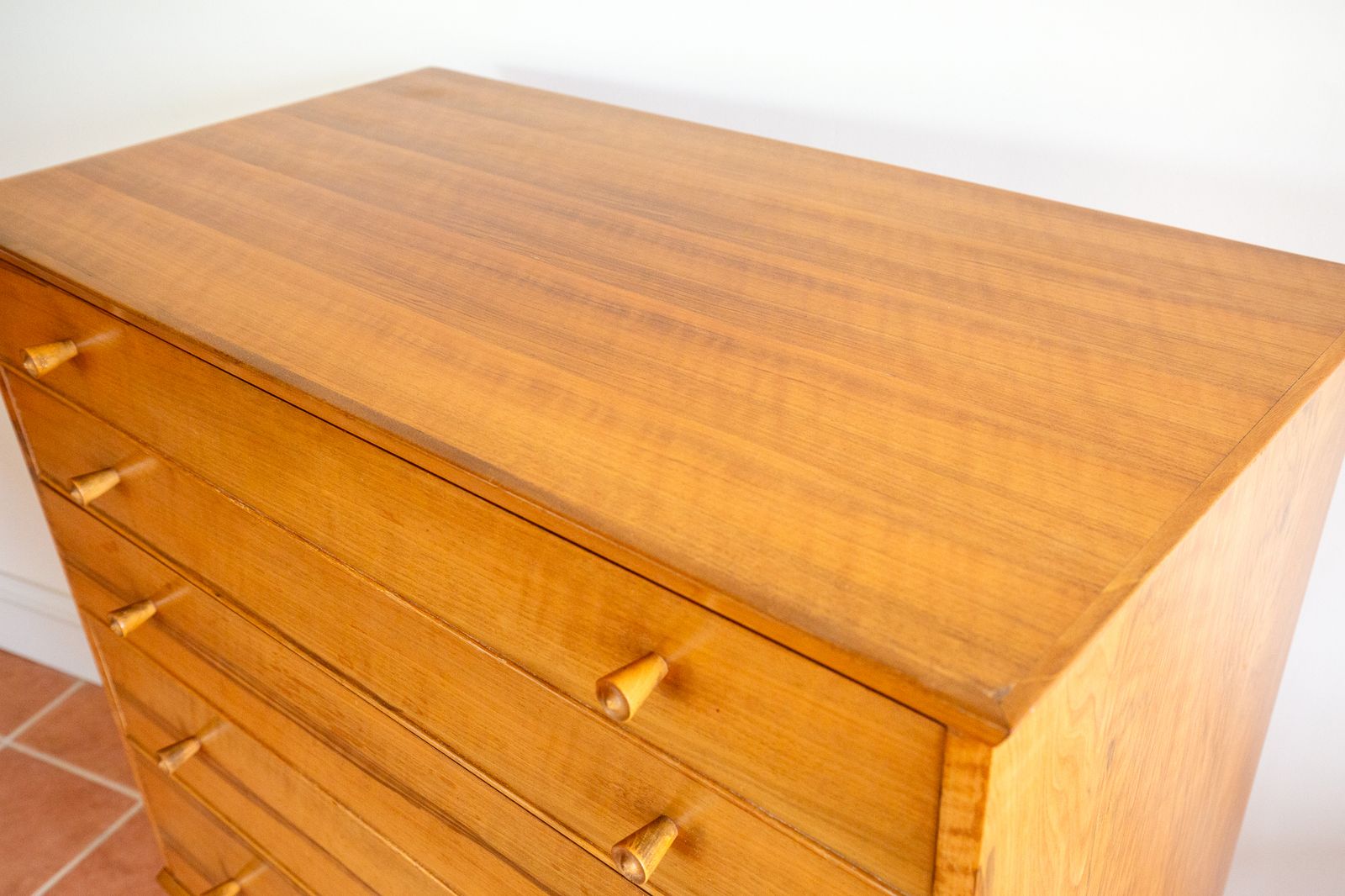 2950.0 Blonde Mid Century Chest Of Drawers Tallboy Highboy Walnut By Alfred Cox For Heals 1960s Mcm English Satin Stamped photo