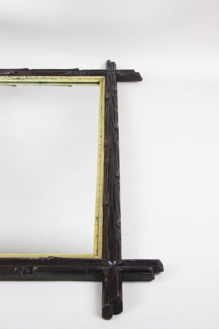 Home Decor 19th Century Black Forest Rustic Mirror, Gilt Bars   Hand Carved, At Ca. 1880 photo