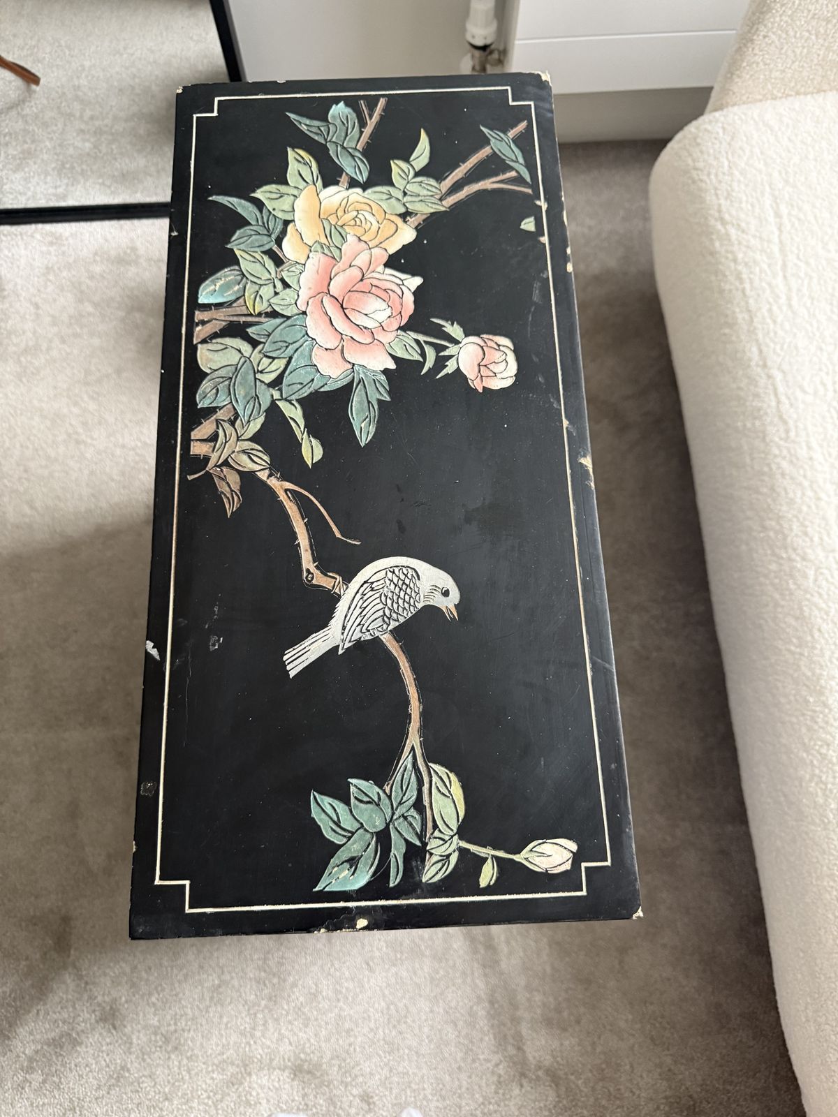 Vintage Japanese Style Hand Painted Lacquer Cabinet With Brass Fittings photo furniture