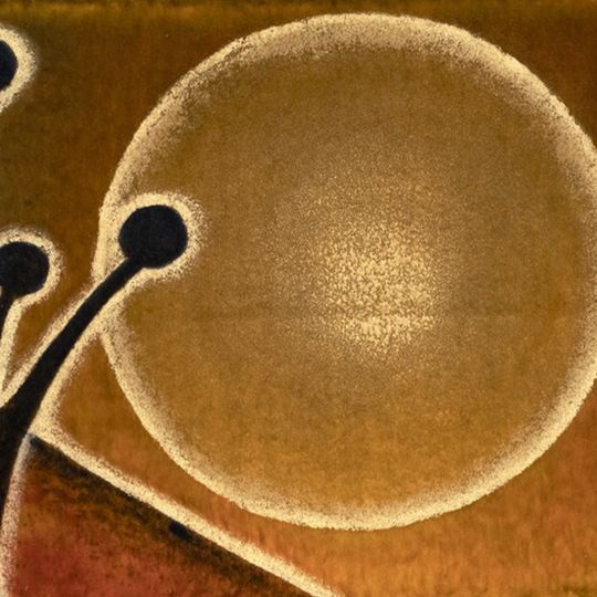 Landscape With Sun And Moon, Textile Painting, 1970s photo for sale