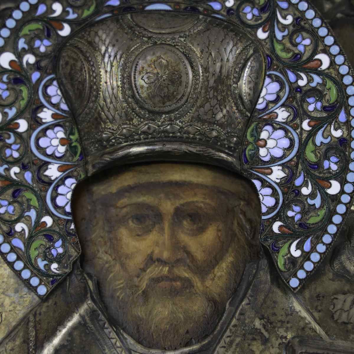 Wooden And Silver Icon, St. Nicholas, 1865, Nizhny Novgorod. photo for sale