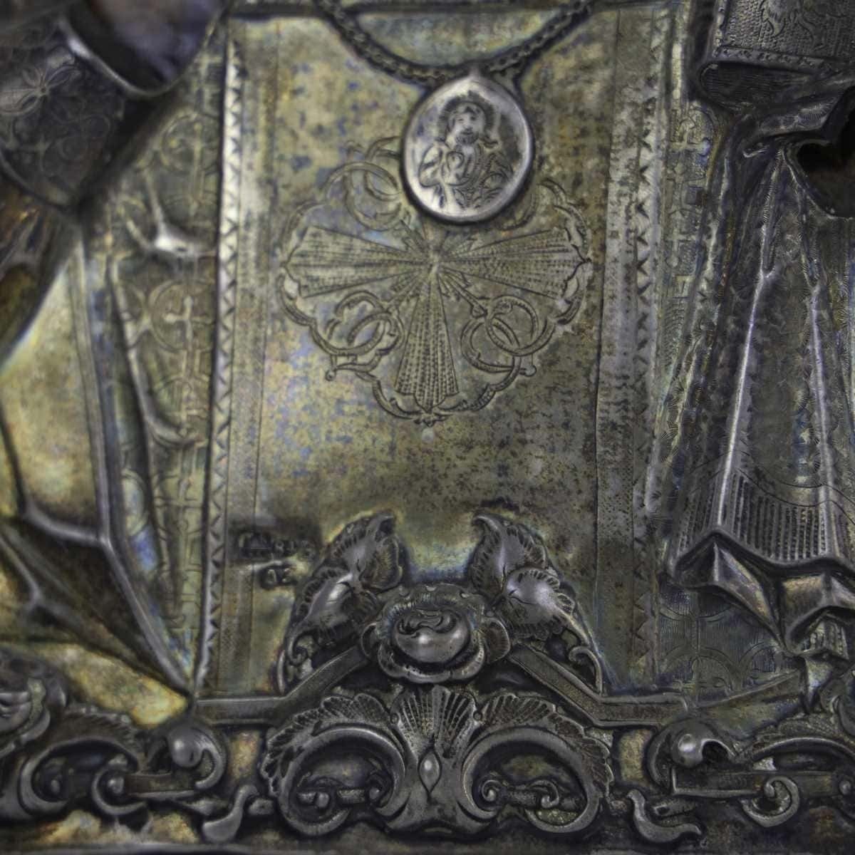 Wooden And Silver Icon, St. Nicholas, 1865, Nizhny Novgorod. photo vintage