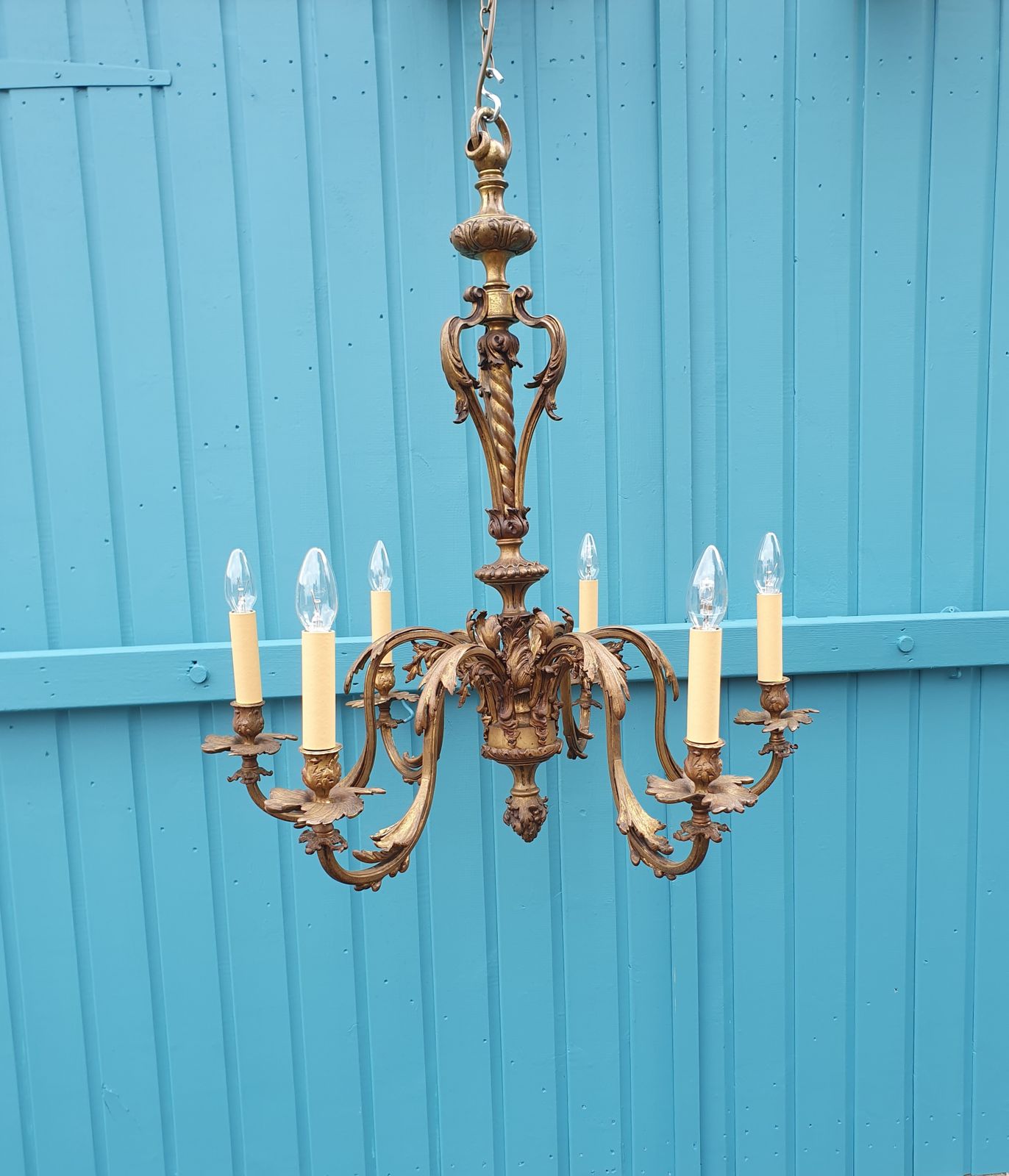 6 Arm Large Brass Chandelier French 30" photo Lighting