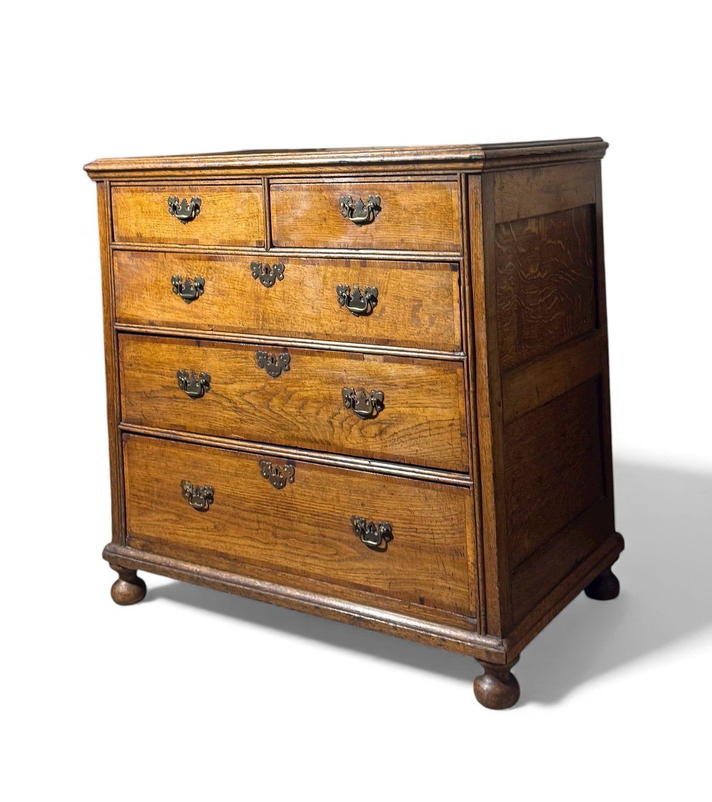 Antique William And Mary Oak Chest Of Drawers Cross Banded Provincial Chest Rare photo buy