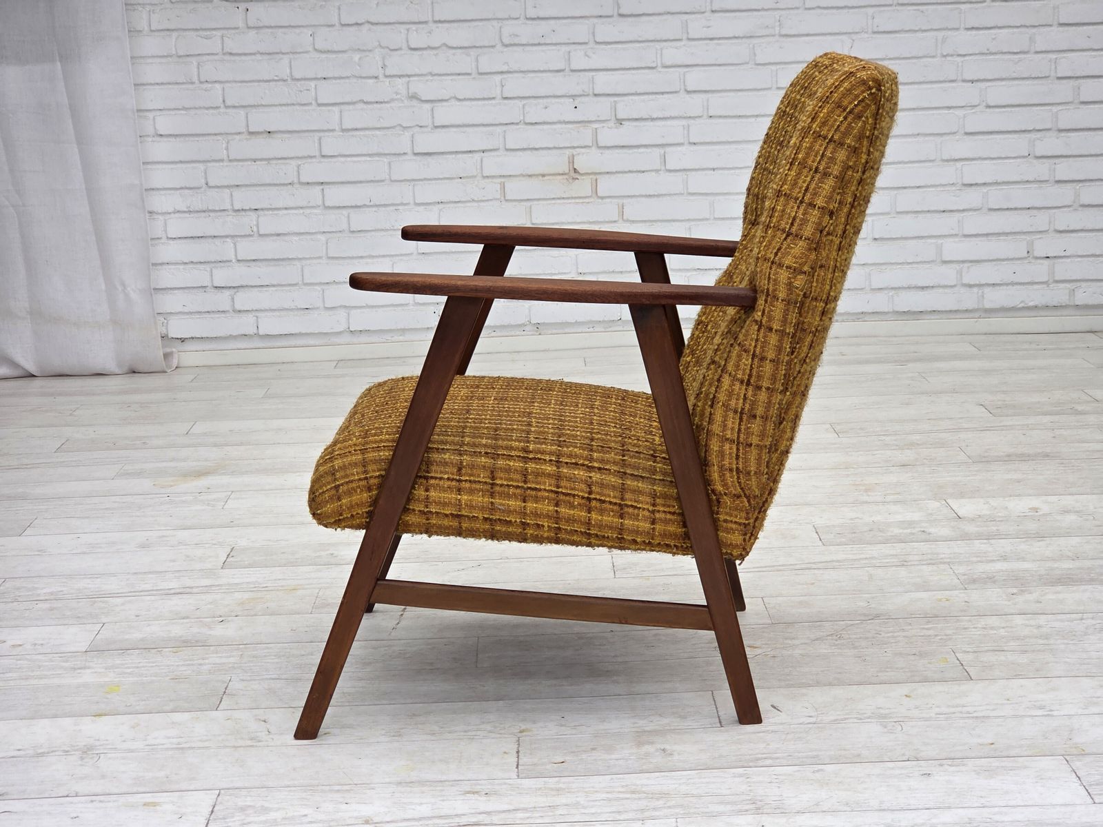 1960s, Danish Armchair, Furniture Wool Fabric, Teak Wood, Oak Wood. photo for sale