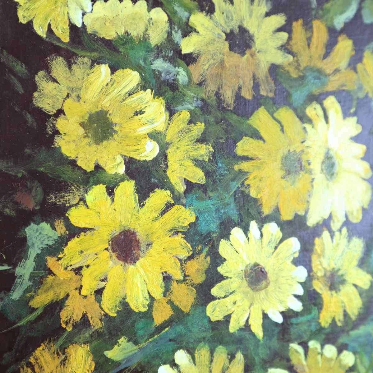 Oil On Panel, Vintage Vase With Yellow Flowers photo Art