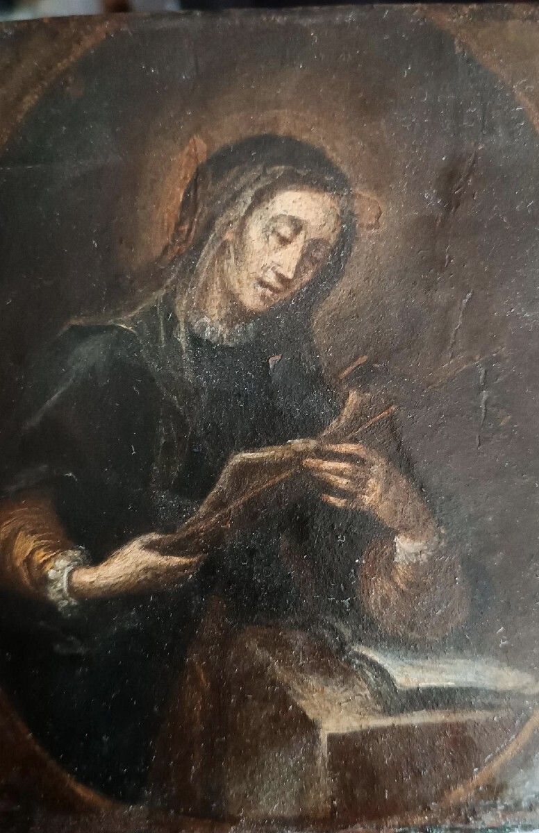Antique Small Painting On Wood Depicting A Saint Carrying A Crucifix   Italian School, 15th Century photo Art