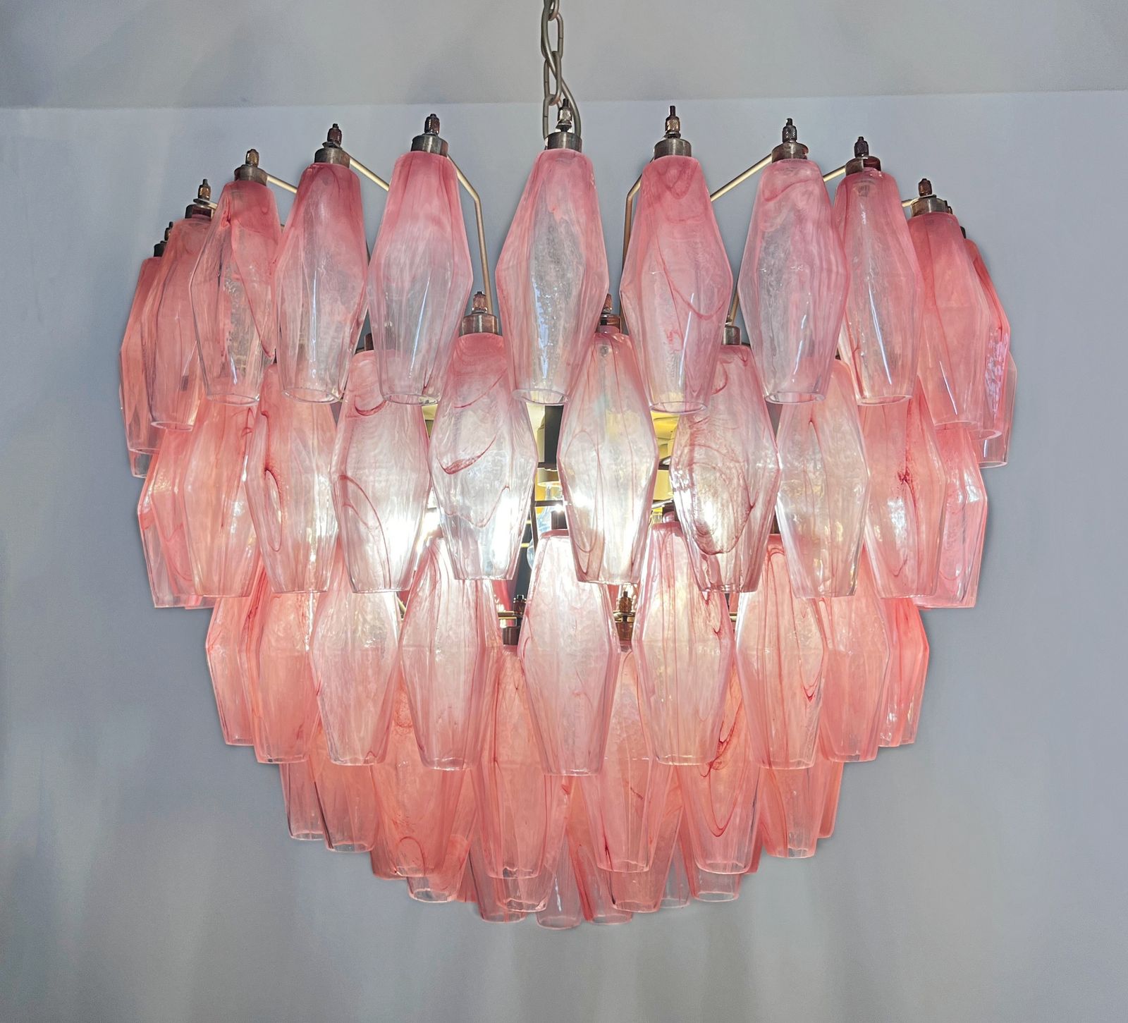 photo vintage Amazing Murano Glass Candelier – 111  Pink Alabaster Poliedri
