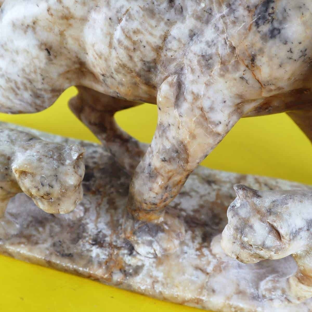 Marble Sculpture Statue Of A Feline With Cubs photo vinterior