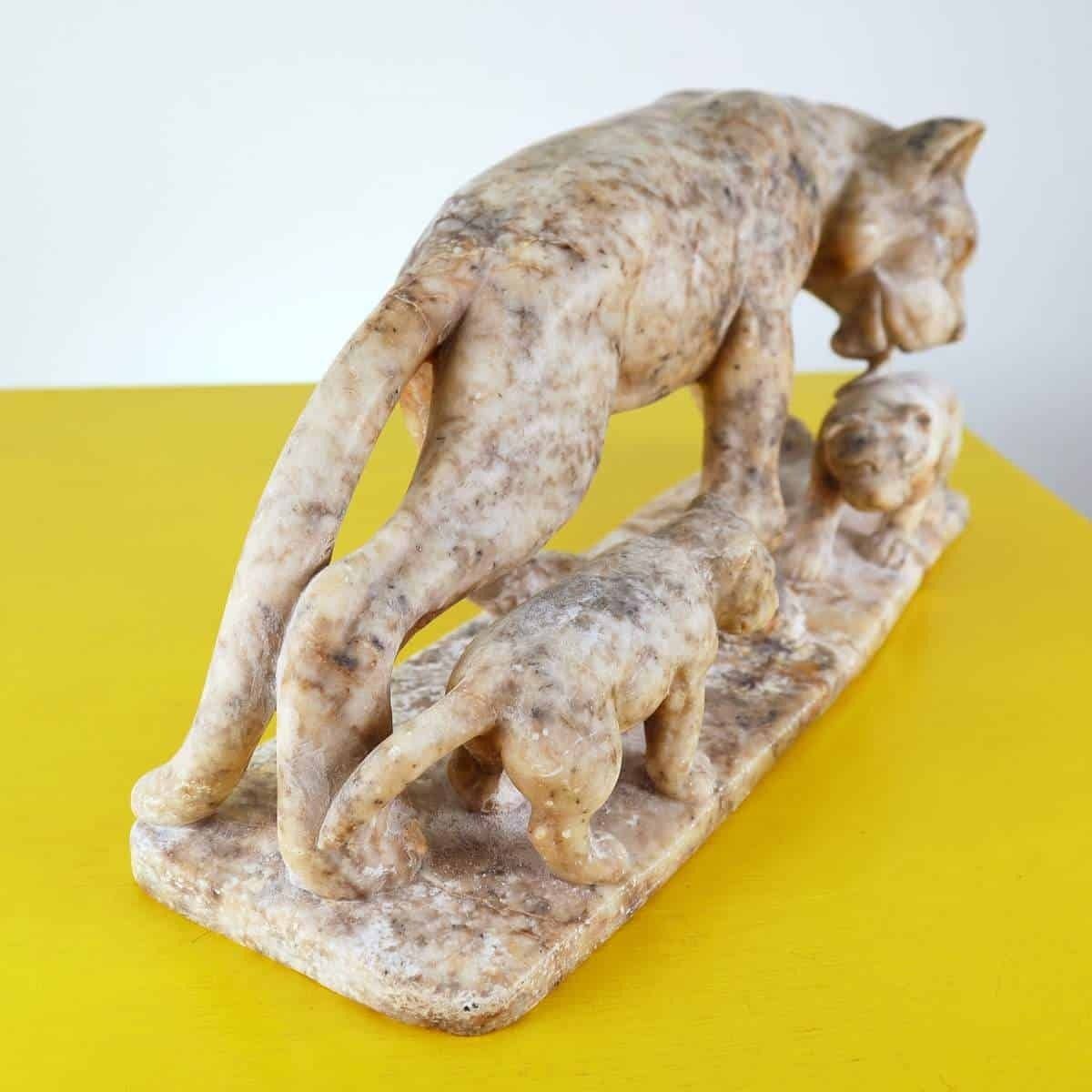 Marble Sculpture Statue Of A Feline With Cubs photo buy