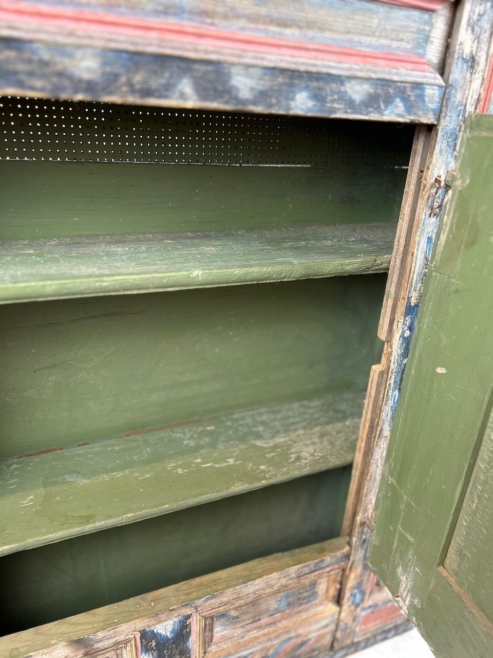 125.0 Antique Painted Swedish Wooden Wall Cupboard photo