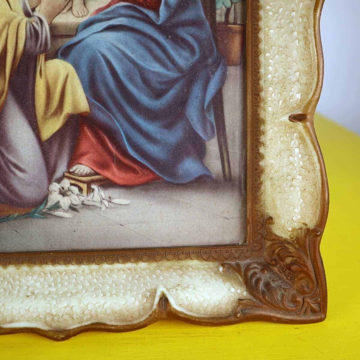 Vintage Sacred Family Painting With Plastic Frame Made In Italy photo for sale