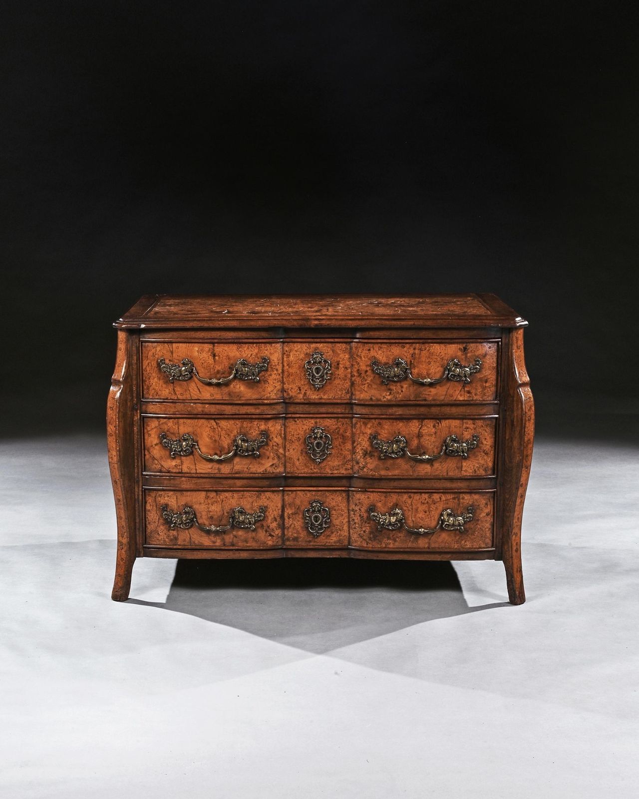 Rare Early 18th Century Louis XV Provincial Burr Elm Mazarin Commode photo for sale