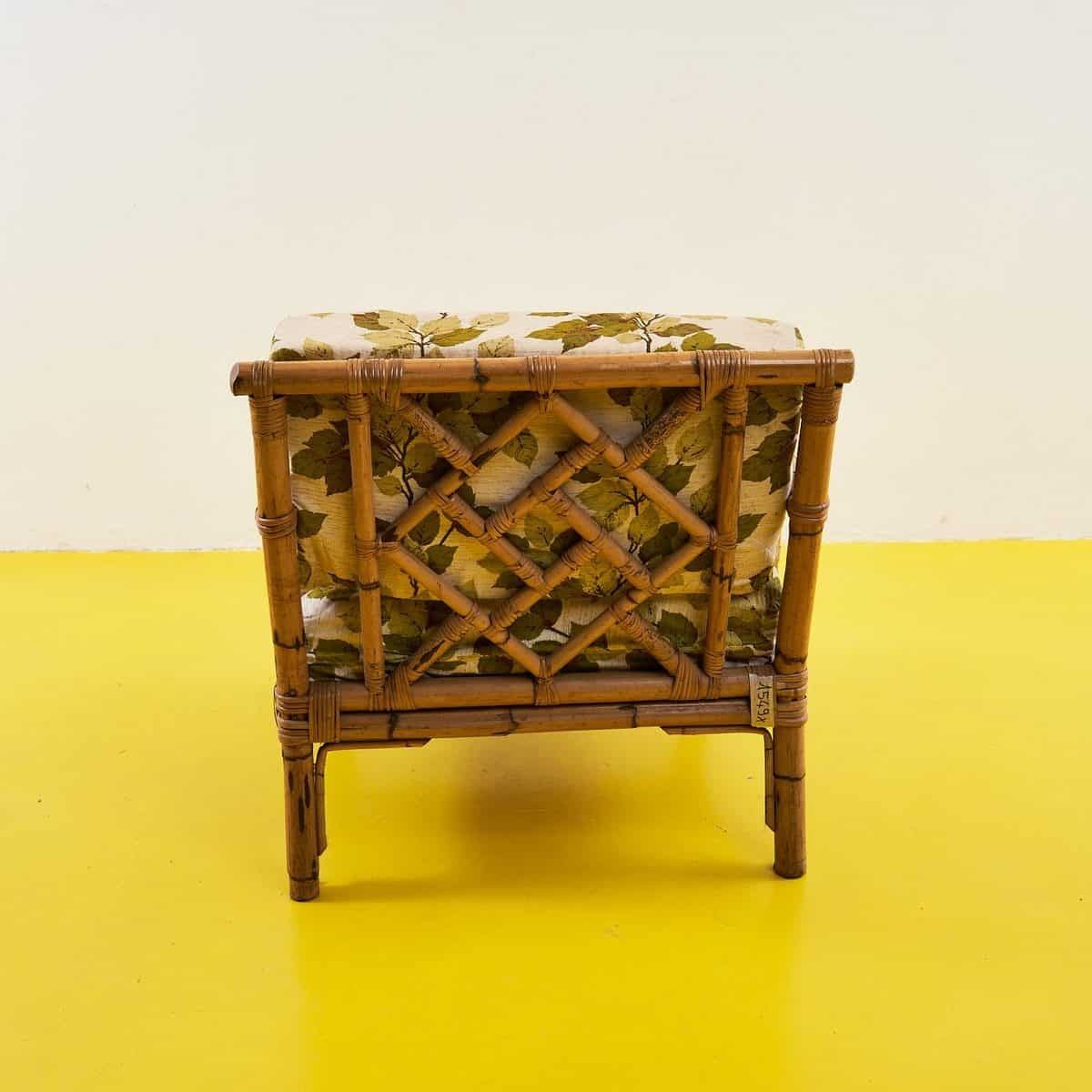 Vintage Rattan Armchair With Floral Cushions photo Furniture