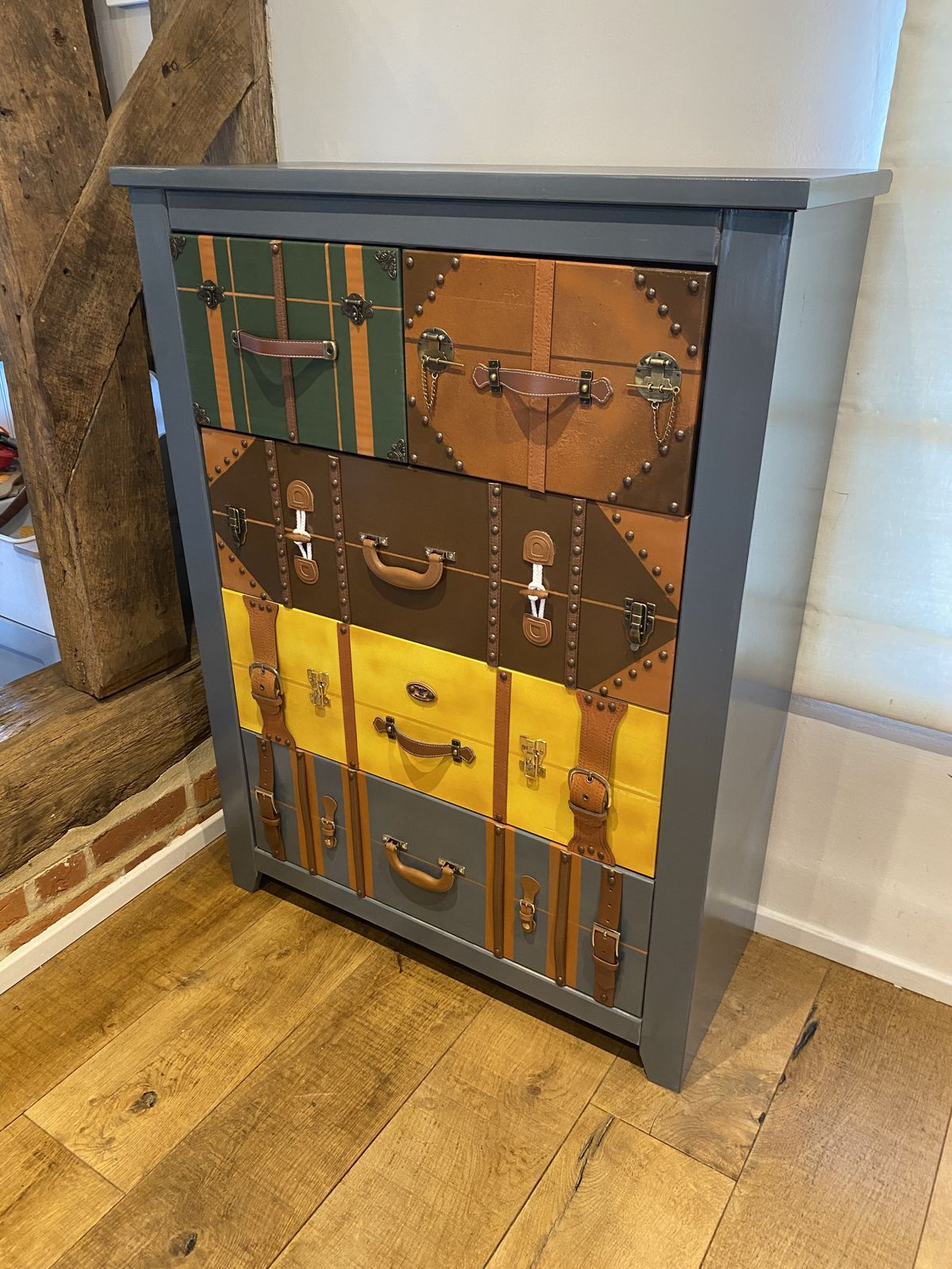 Vintage Suitcase Style Chest Of Drawers – Hand Painted, Unique Statement photo furniture
