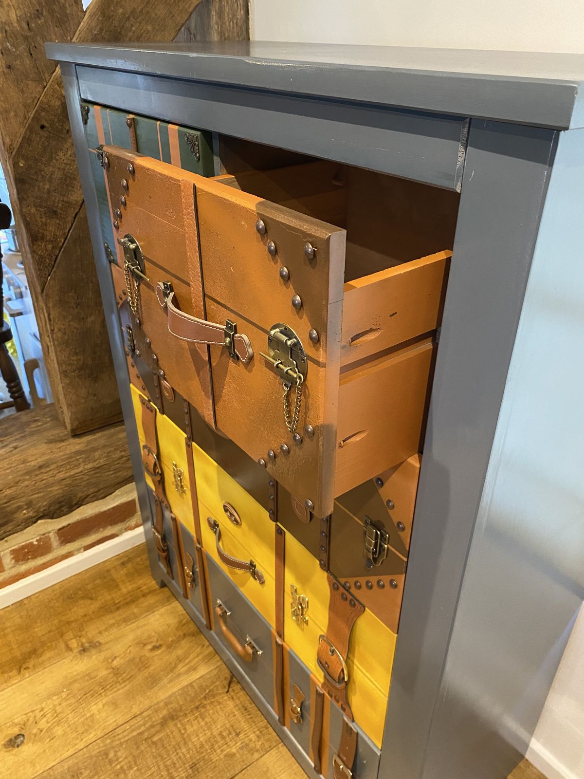 Vintage Suitcase Style Chest Of Drawers – Hand Painted, Unique Statement photo vinterior