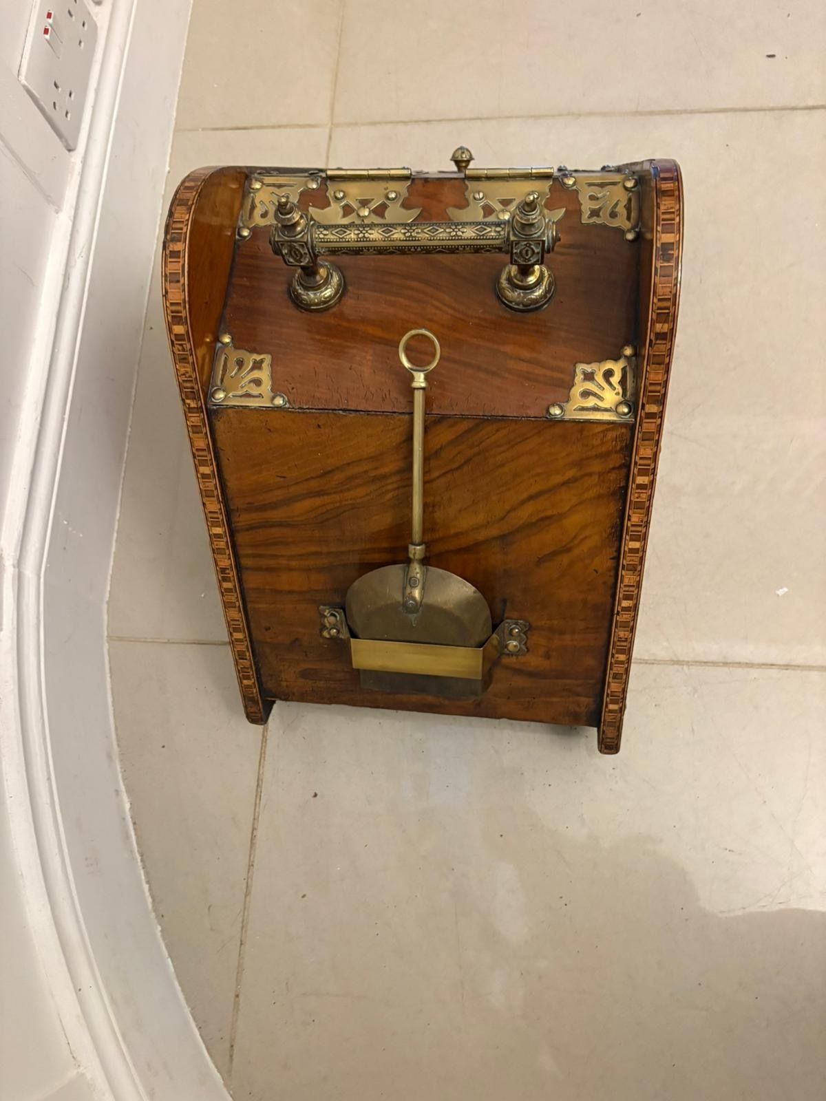 Antique  19th Century Quality Brass Mounted Walnut Coal Scuttle photo vintage