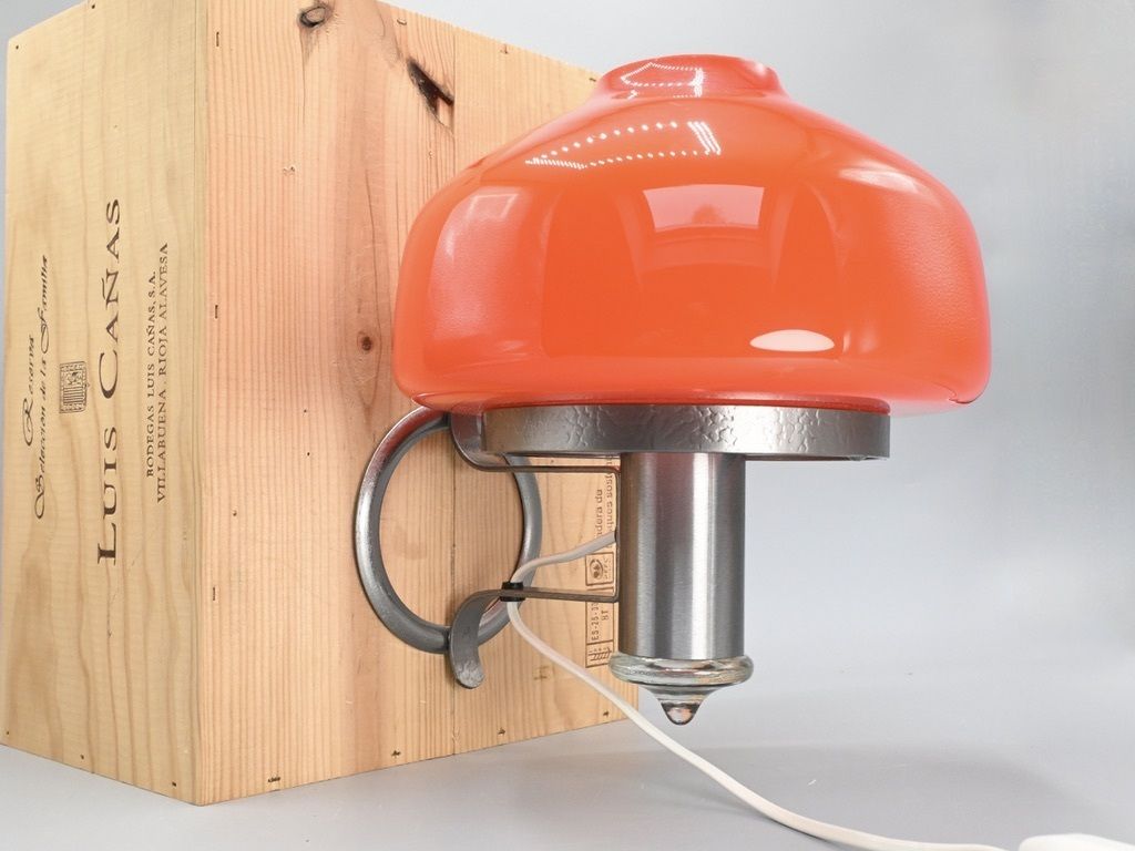 Midcentury Metal With Orange Glass Mushroom Style Wall Lamp By öjg Sweden, 1970s photo 185.0