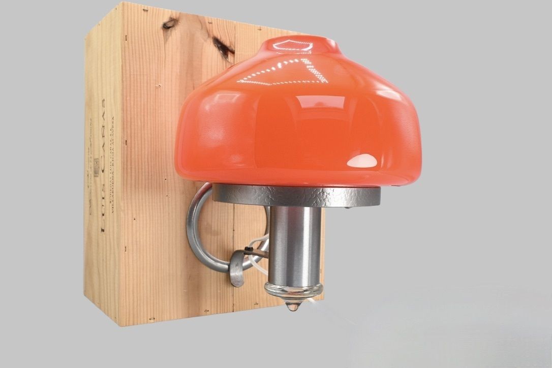 Midcentury Metal With Orange Glass Mushroom Style Wall Lamp By öjg Sweden, 1970s photo vinterior
