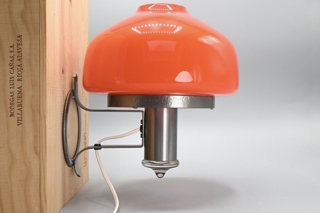 Lighting Midcentury Metal With Orange Glass Mushroom Style Wall Lamp By öjg Sweden, 1970s photo
