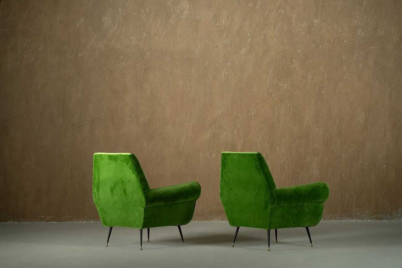Sale ! Green Velvet Armchairs By Gigi Radice, Italy 1950’s Set Of 2 photo Furniture