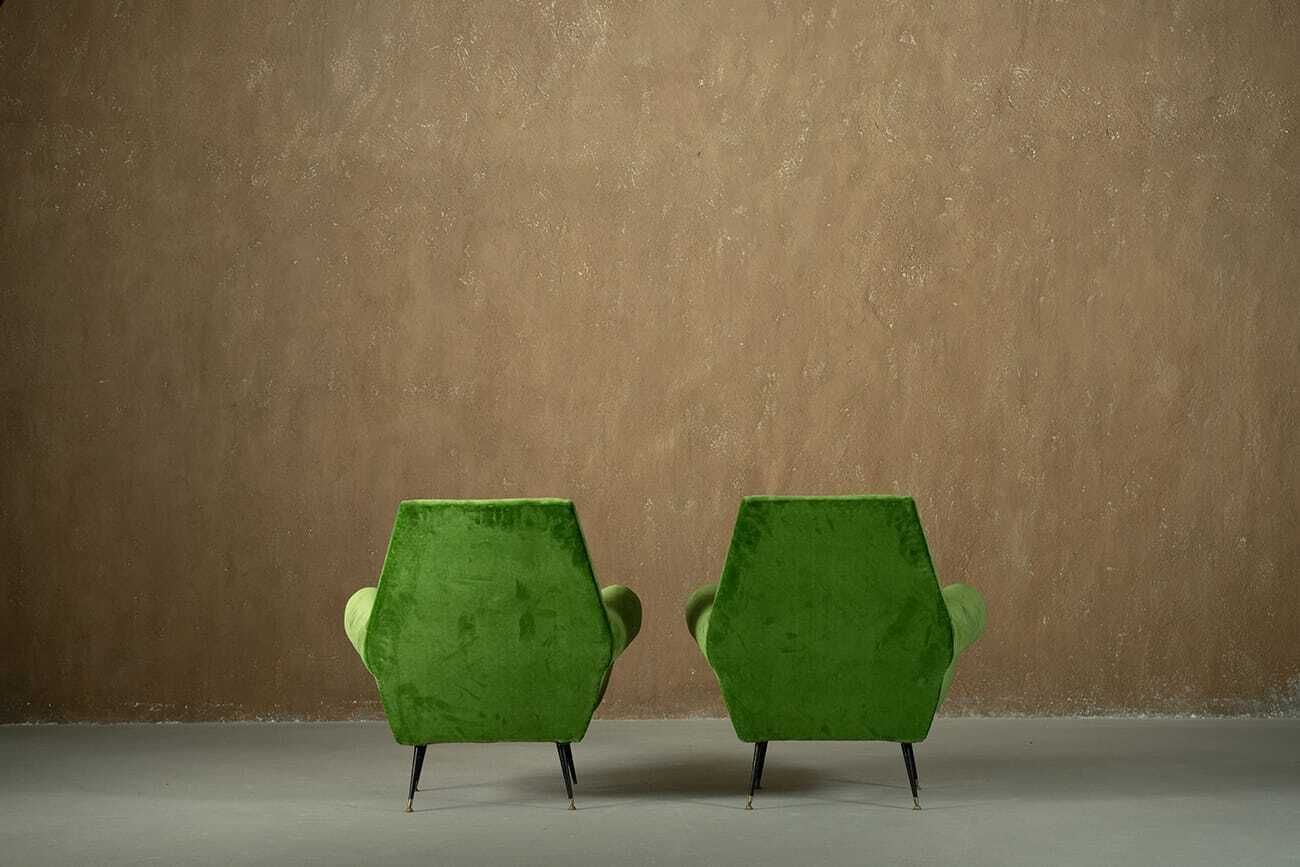 Sale ! Green Velvet Armchairs By Gigi Radice, Italy 1950’s Set Of 2 photo 1800.0