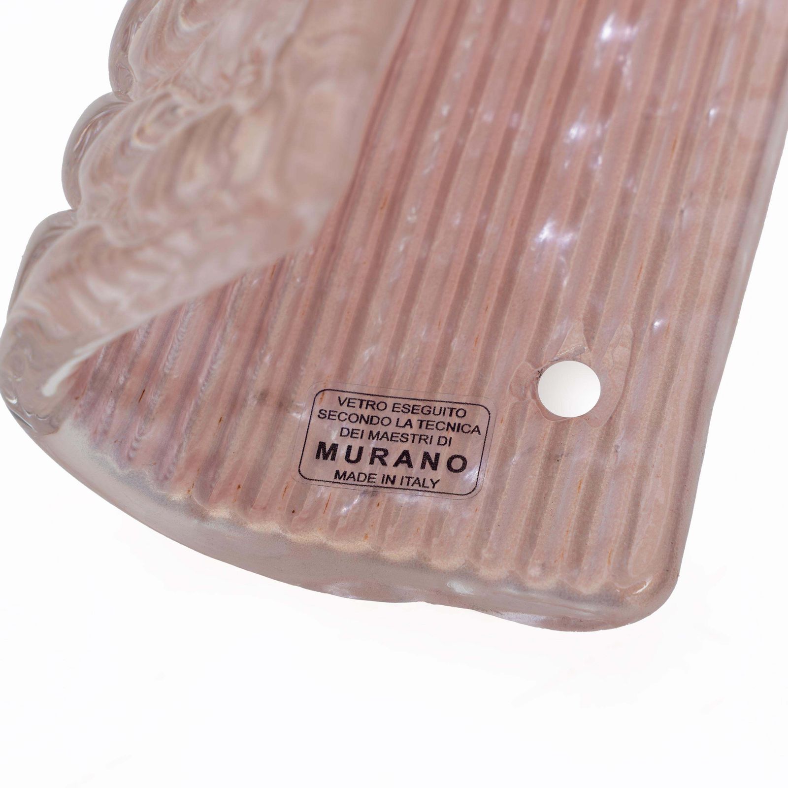 photo for sale Pair Of Modern Italian Brass And Murano Glass Textured Light Pink Wall Sconces
