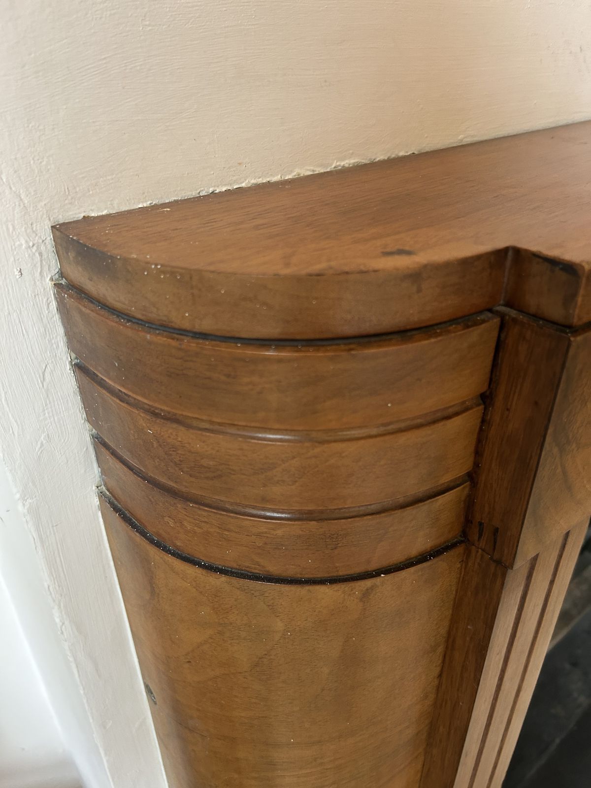 Art Deco Walnut Fire Surround With Pink Marble Hearth And Inset photo Home Fixtures