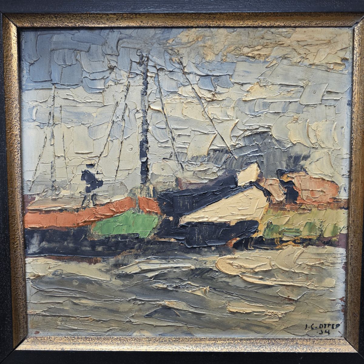 Oil Painting With Tjalk Signed Jg. Otter 1934 photo furniture