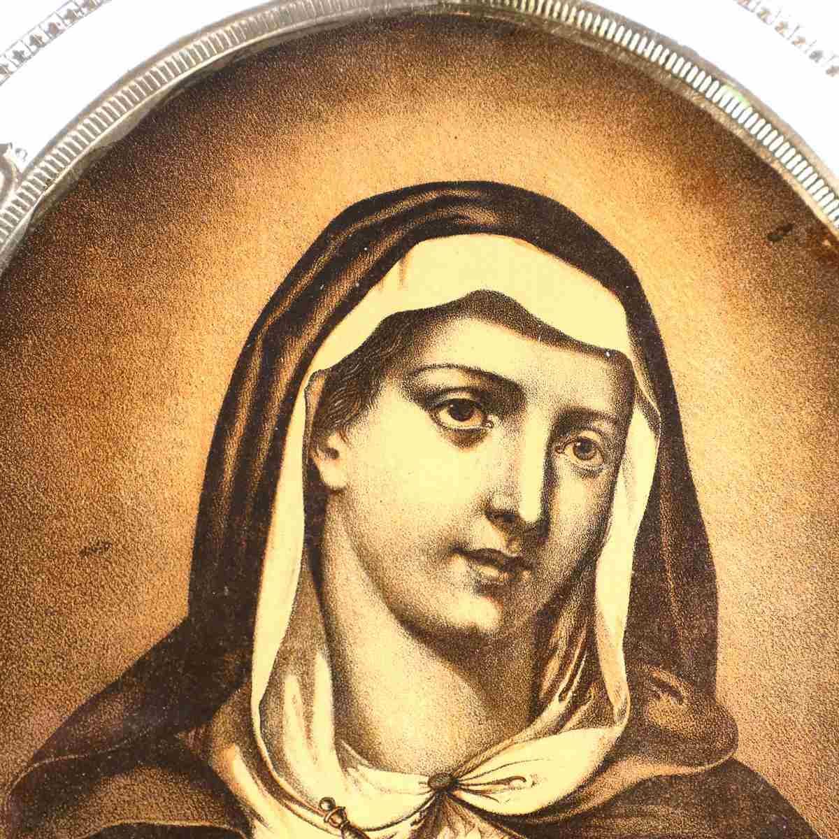 Madonna Painting, Bas Relief Print On Paper With Golden Details And Contemporary Wooden Frame photo furniture