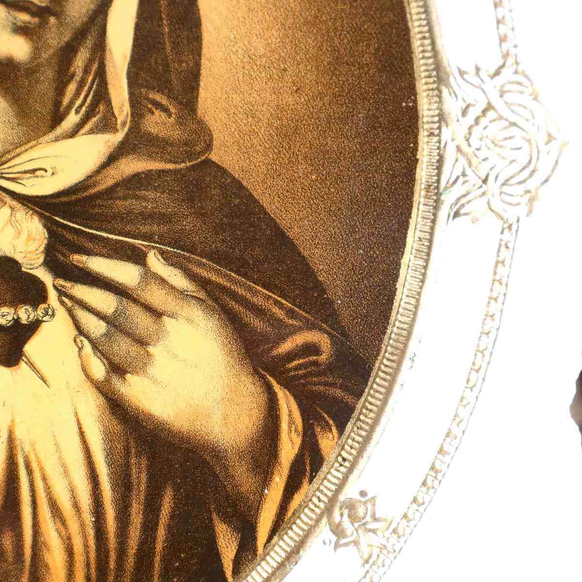Madonna Painting, Bas Relief Print On Paper With Golden Details And Contemporary Wooden Frame photo for sale