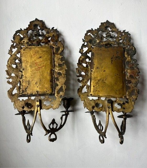 A Pair Of Antique French Mirrored Wall Sconces (Early 19th Century) photo vintage