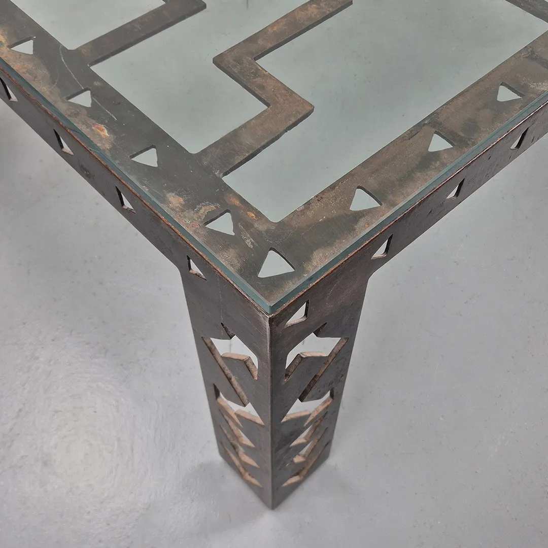 1980's Brutalist Metal + Glass Coffee Table: Postmodern Mid Century Style photo Furniture